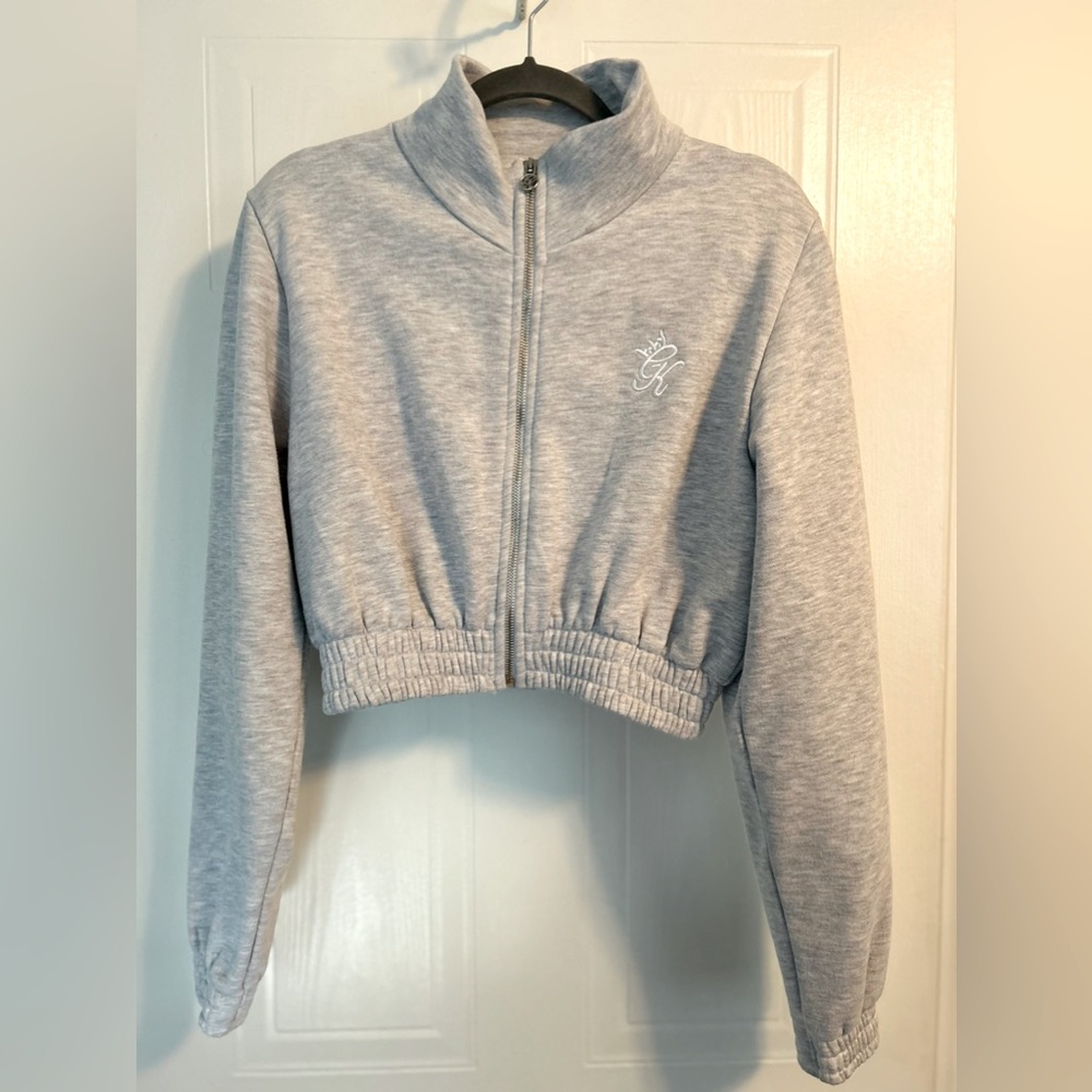 Gym King Heather Grey Crop Zip up sweater, size S (UK10)